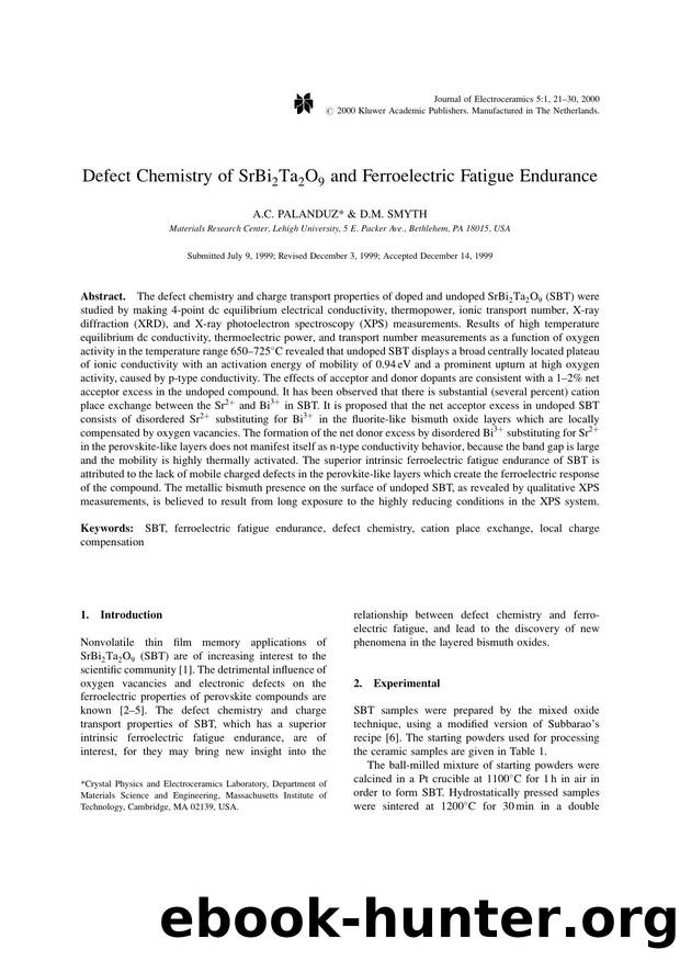 Defect Chemistry of SrBi<Subscript>2<Subscript>Ta<Subscript>2<Subscript>O<Subscript>9<Subscript> and Ferroelectric Fatigue Endurance by Unknown