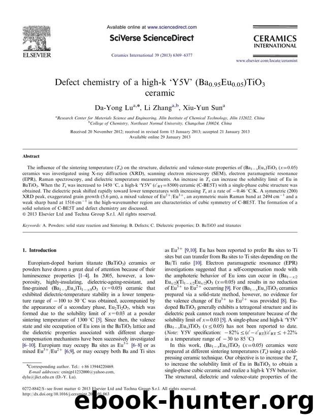 Defect chemistry of a high-k amp#x02018;Y5Vamp#x02019; (Ba0.95Eu0.05)TiO3 ceramic by Da-Yong Lu & Li Zhang & Xiu-Yun Sun