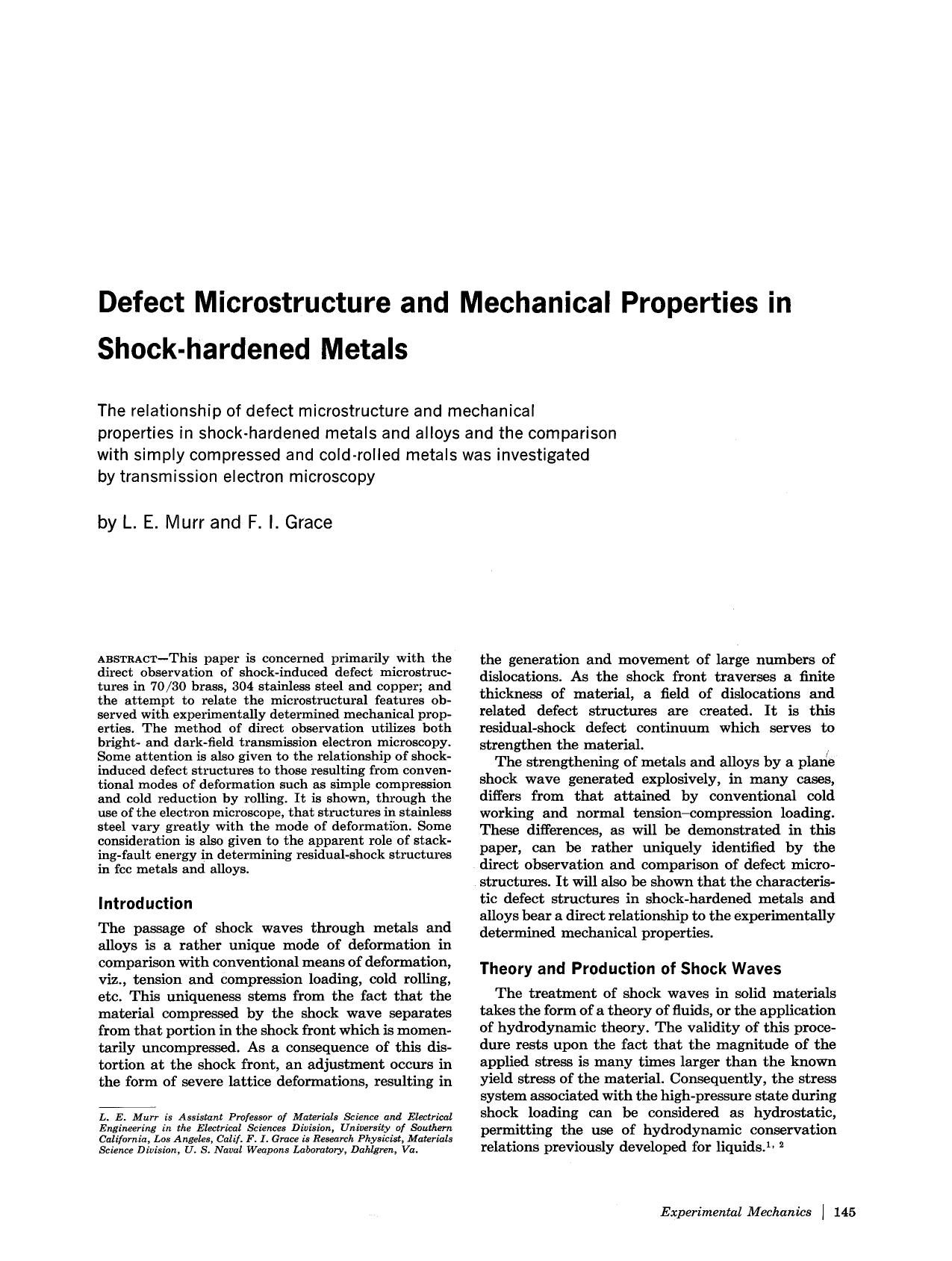 Defect microstructure and mechanical properttes in shock-hardened metals by Unknown