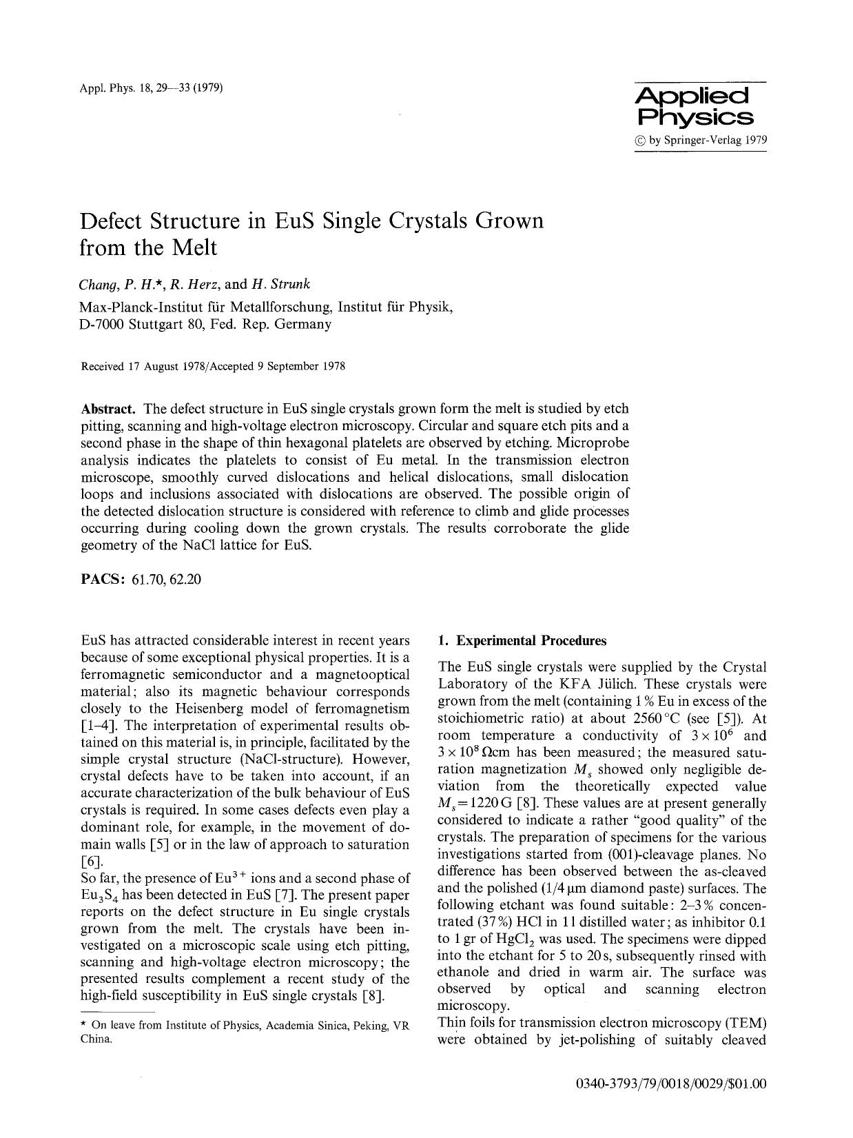 Defect structure in EuS single crystals grown from the melt by Unknown