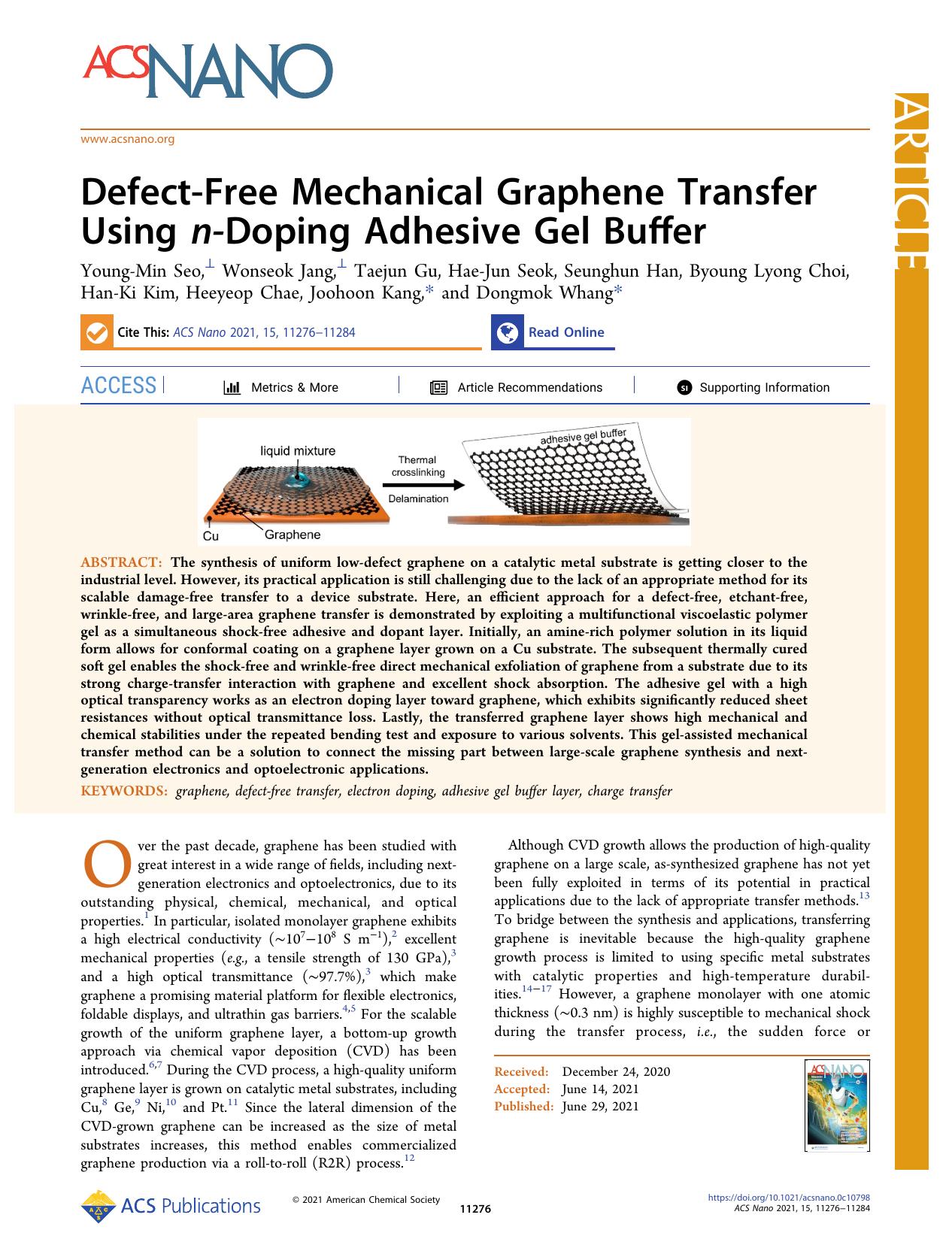 Defect-Free Mechanical Graphene Transfer Using n-Doping Adhesive Gel Buffer by unknow