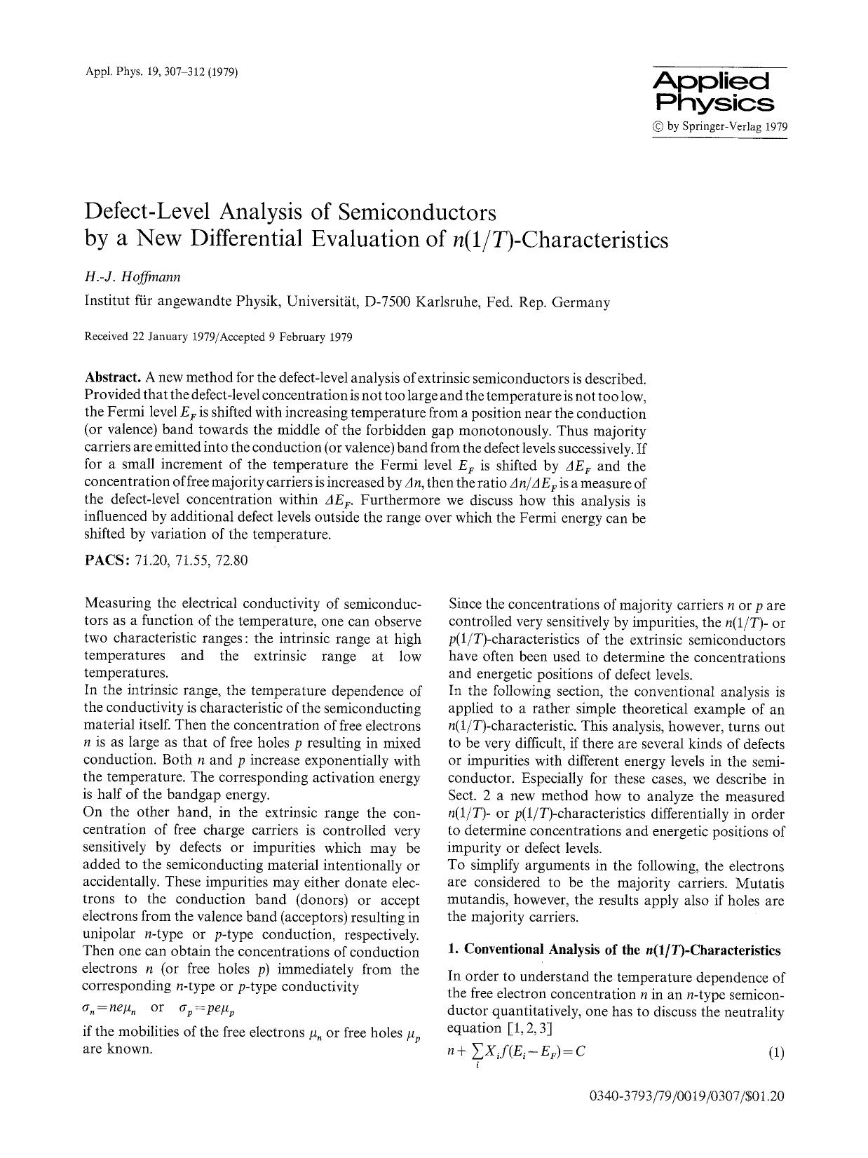 Defect-level analysis of semiconductors by a new differential evaluation of <Emphasis Type="Italic">n <Emphasis>(1 <Emphasis Type="Italic">T <Emphasis>)-characteristics by Unknown