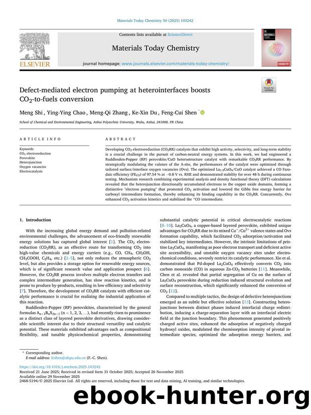 Defect-mediated electron pumping at heterointerfaces boosts CO2-to-fuels conversion by Meng Shi & Ying-Ying Chao & Meng-Qi Zhang & Ke-Xin Du & Feng-Cui Shen