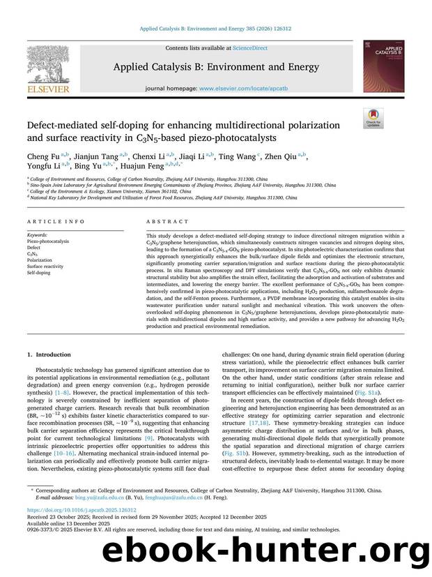 Defect-mediated self-doping for enhancing multidirectional polarization and surface reactivity in C3N5-based piezo-photocatalysts by Cheng Fu