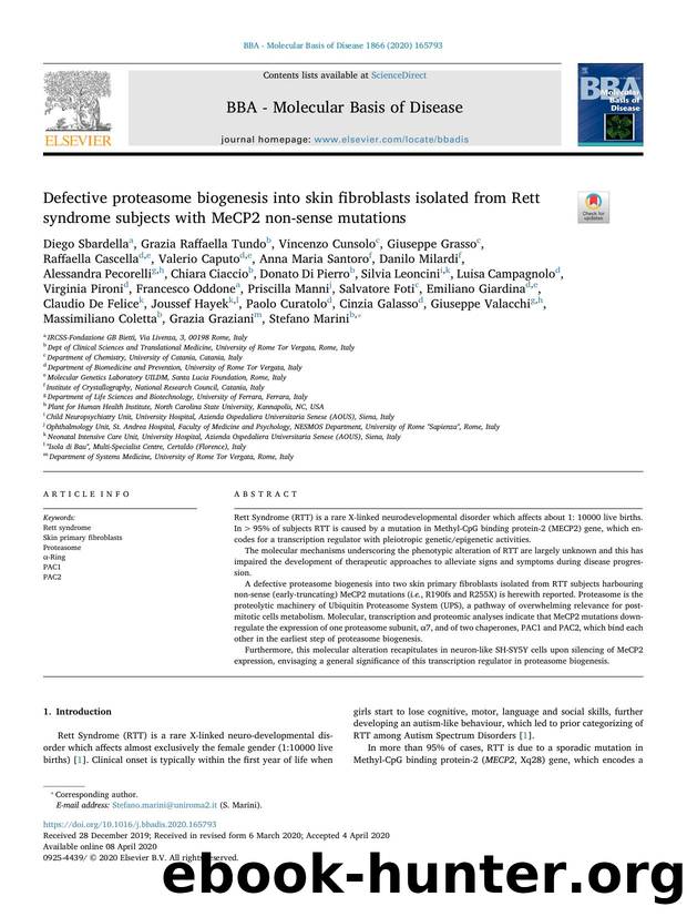 Defective proteasome biogenesis into skin fibroblasts isolated from Rett syndrome subjects with MeCP2 non-sense mutations by unknow