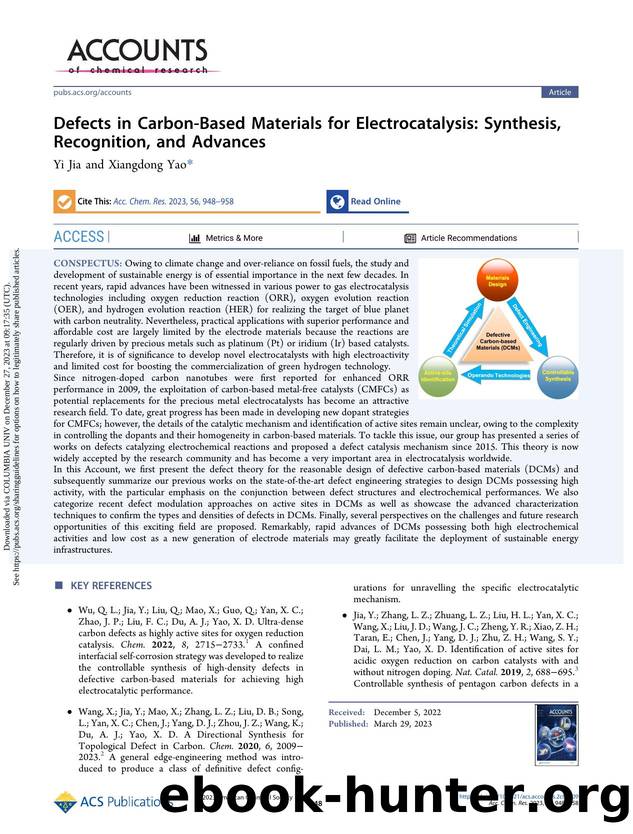 Defects in Carbon-Based Materials for Electrocatalysis: Synthesis, Recognition, and Advances by Yi Jia & Xiangdong Yao