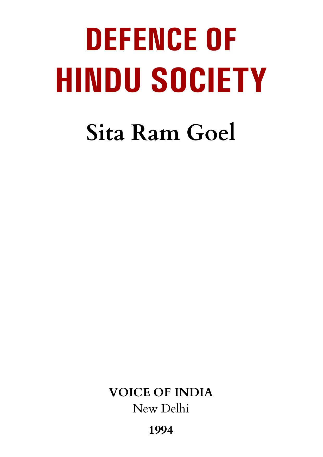 Defence of Hindu society [Hardcover] [Nov 01, 1994] Goel, Sita Ram by Sita Ram Goel (Author)