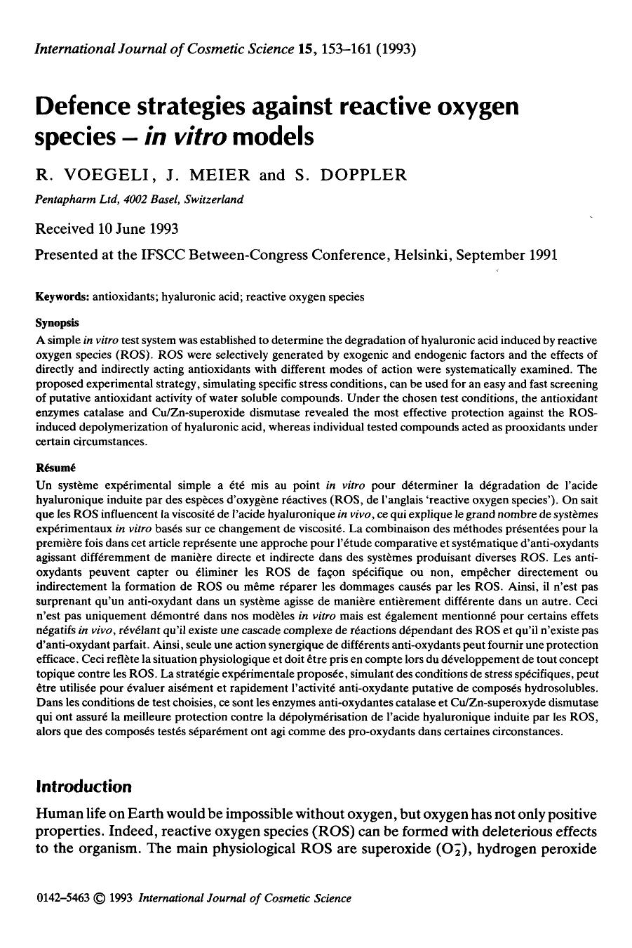 Defence strategies against reactive oxygen species - in vitro models by Unknown