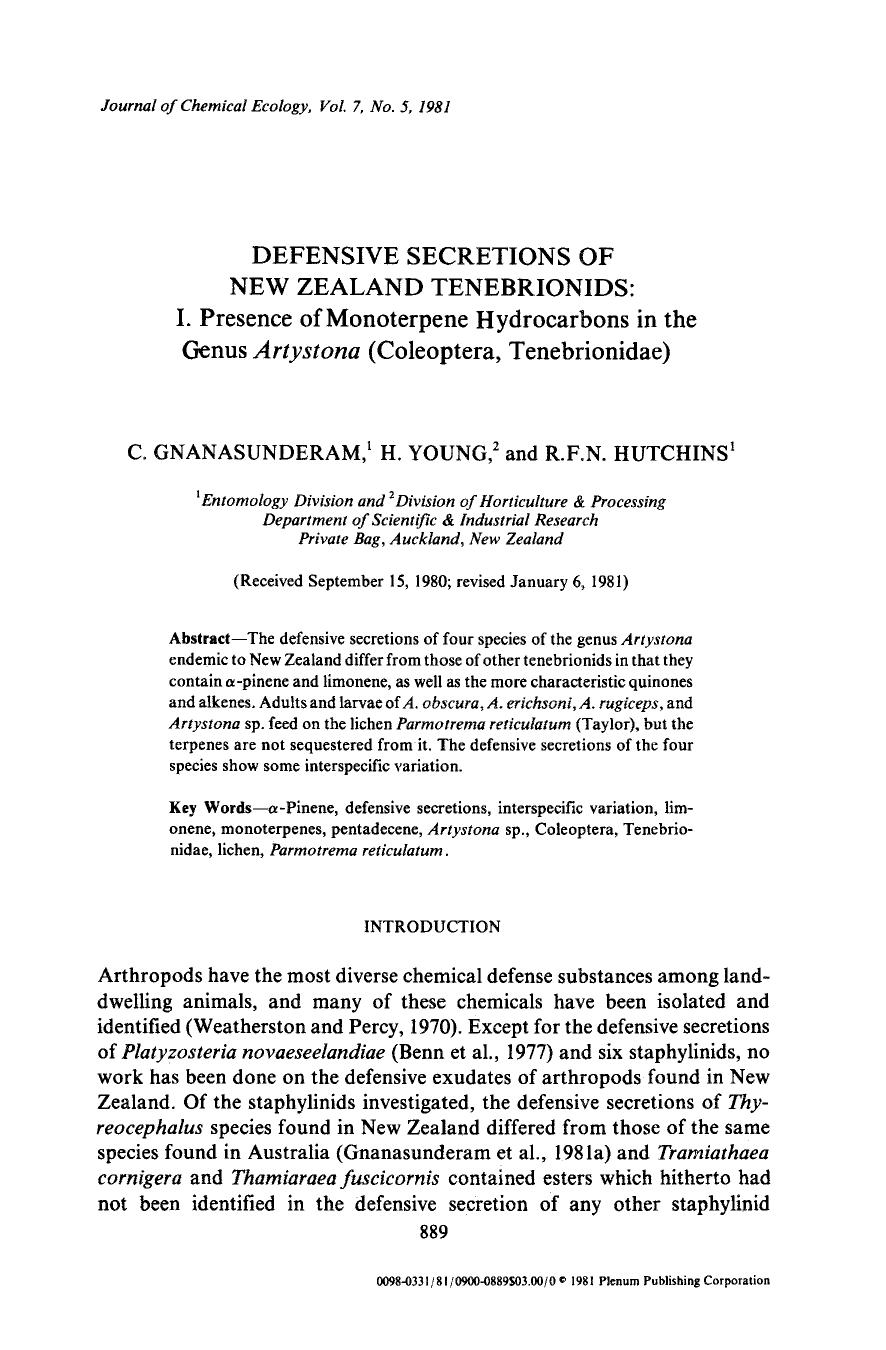 Defensive secretions of new zealand tenebrionids: by Unknown