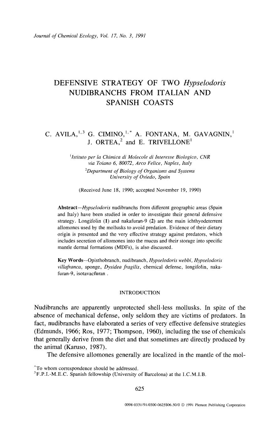 Defensive strategy of two <Emphasis Type="Italic">Hypselodoris <Emphasis> nudibranchs from Italian and Spanish coasts by Unknown