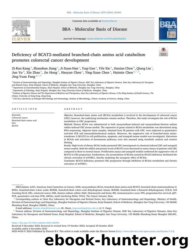 Deficiency of BCAT2-mediated branched-chain amino acid catabolism promotes colorectal cancer development by unknow