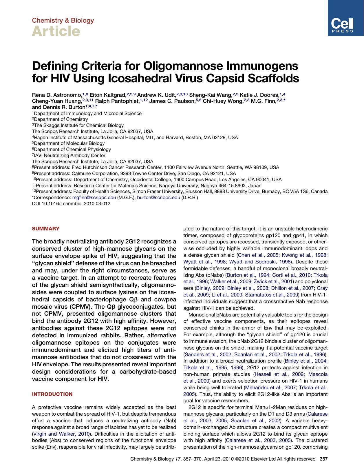 Defining Criteria for Oligomannose Immunogens for HIV Using Icosahedral Virus Capsid Scaffolds by unknow