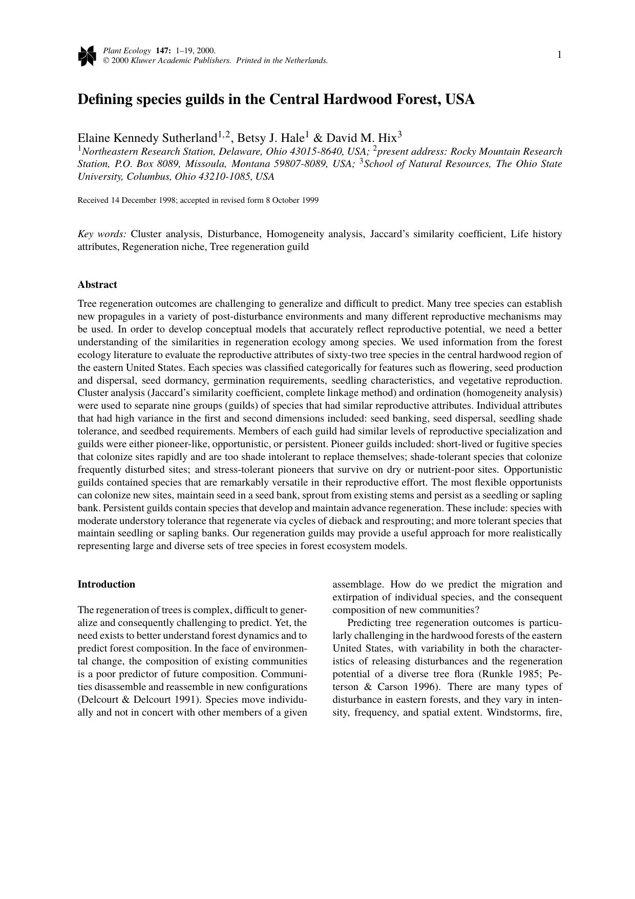 Defining species guilds in the Central Hardwood Forest, USA by Unknown