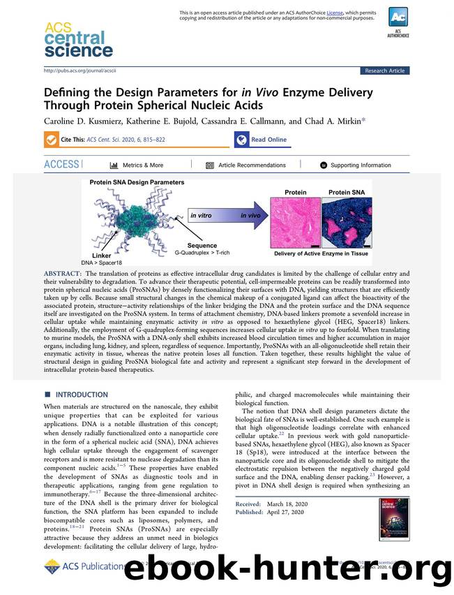 Defining the Design Parameters for in Vivo Enzyme Delivery Through Protein Spherical Nucleic Acids by unknow