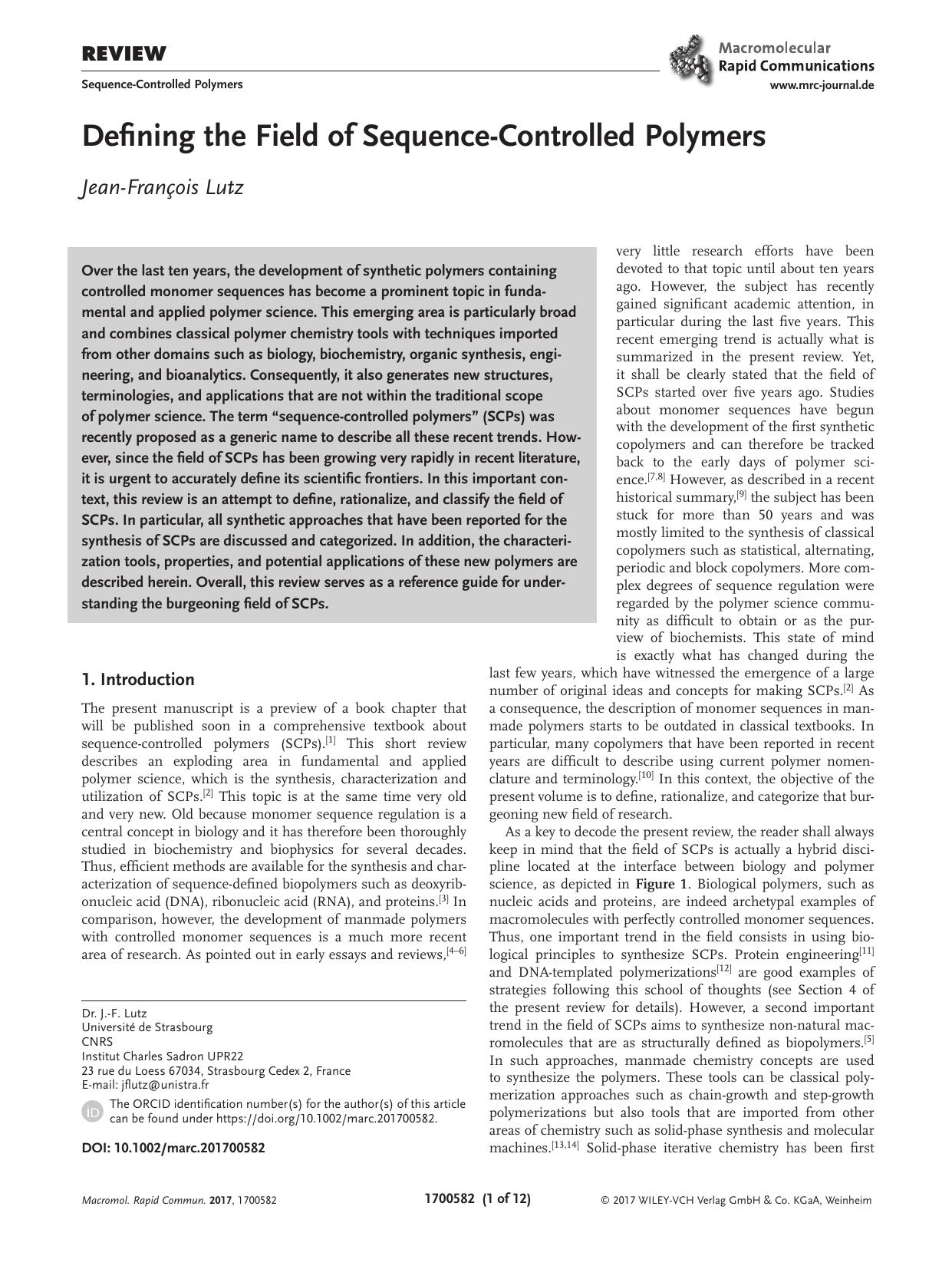 Defining the Field of Sequence&#x02010;Controlled Polymers by Unknown