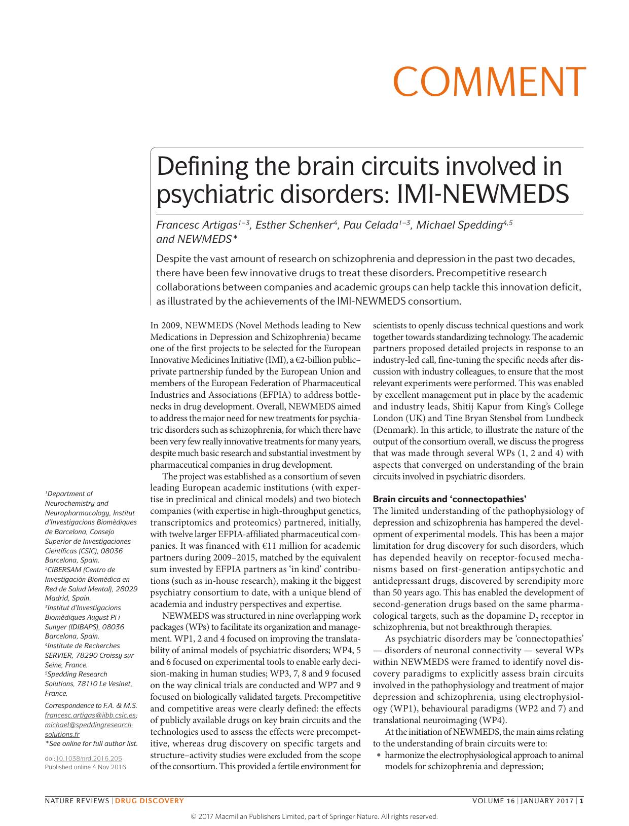 Defining the brain circuits involved in psychiatric disorders: IMI-NEWMEDS by unknow