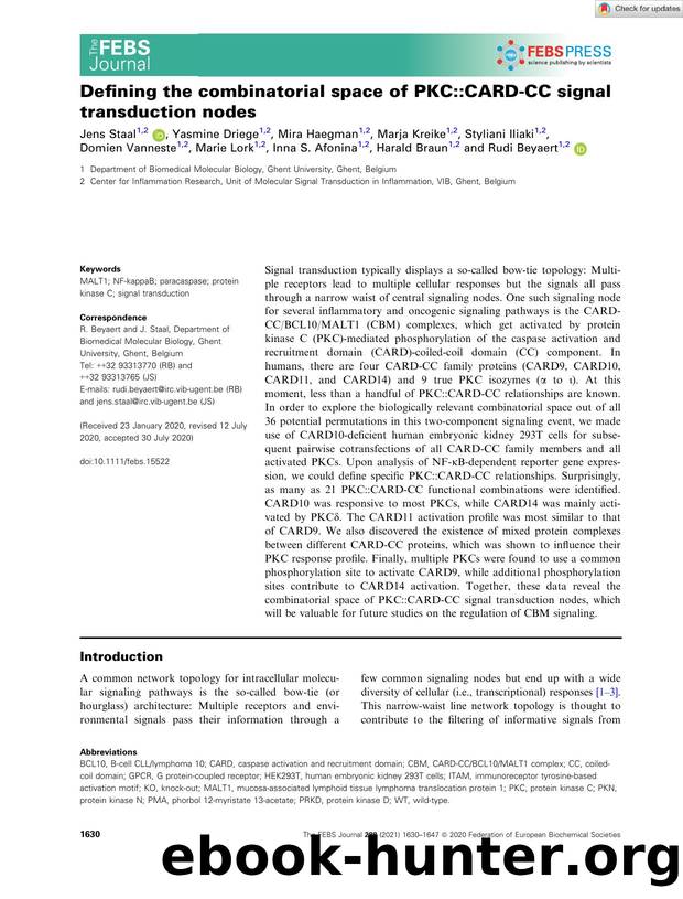 Defining the combinatorial space of PKC::CARDâCC signal transduction nodes by Unknown