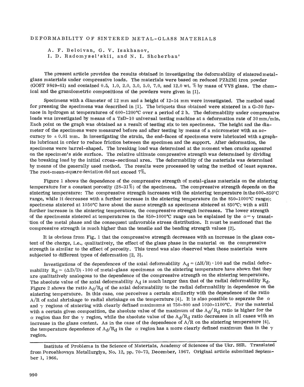 Deformability of sintered metal-glass materials by Unknown