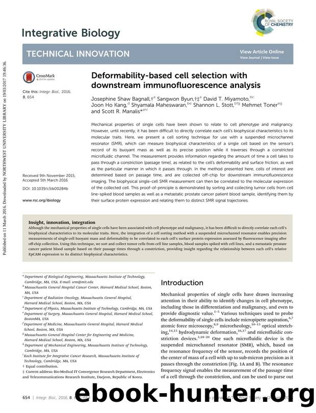 Deformability-based cell selection with downstream immunofluorescence analysis by unknow