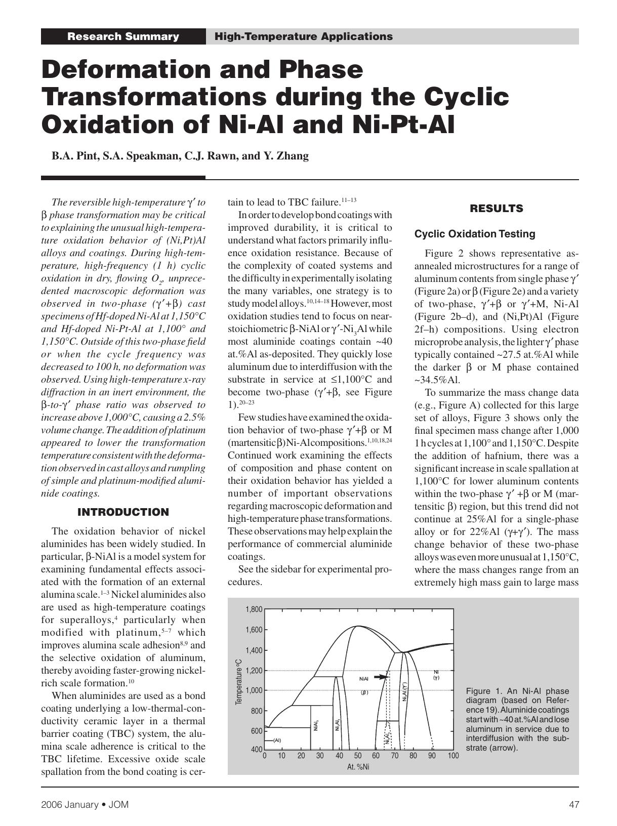 Deformation and phase transformations during the cyclic oxidation of Ni−Al and Ni−Pt−Al by Unknown