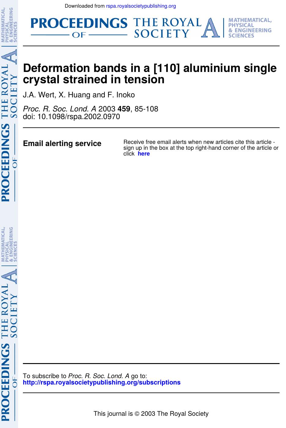 Deformation bands in a [110] aluminium single crystal strained in tension by Unknown