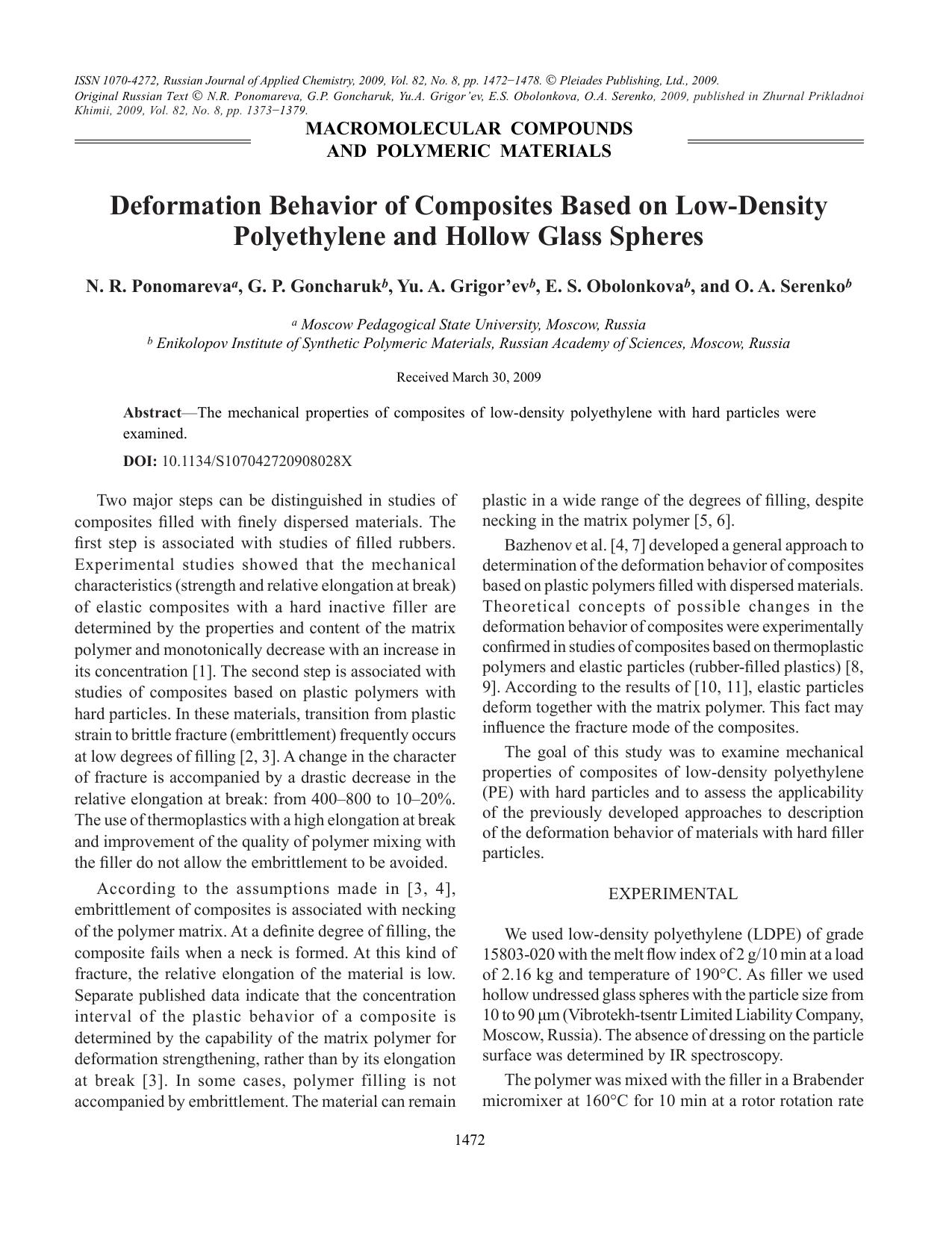 Deformation behavior of composites based on low-density polyethylene and hollow glass spheres by Unknown