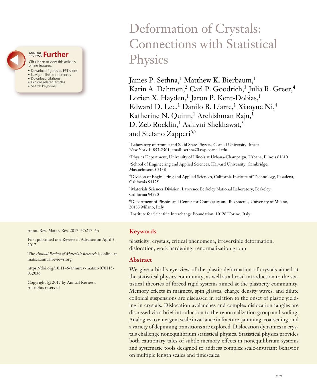 Deformation of Crystals: Connections with Statistical Physics by unknow
