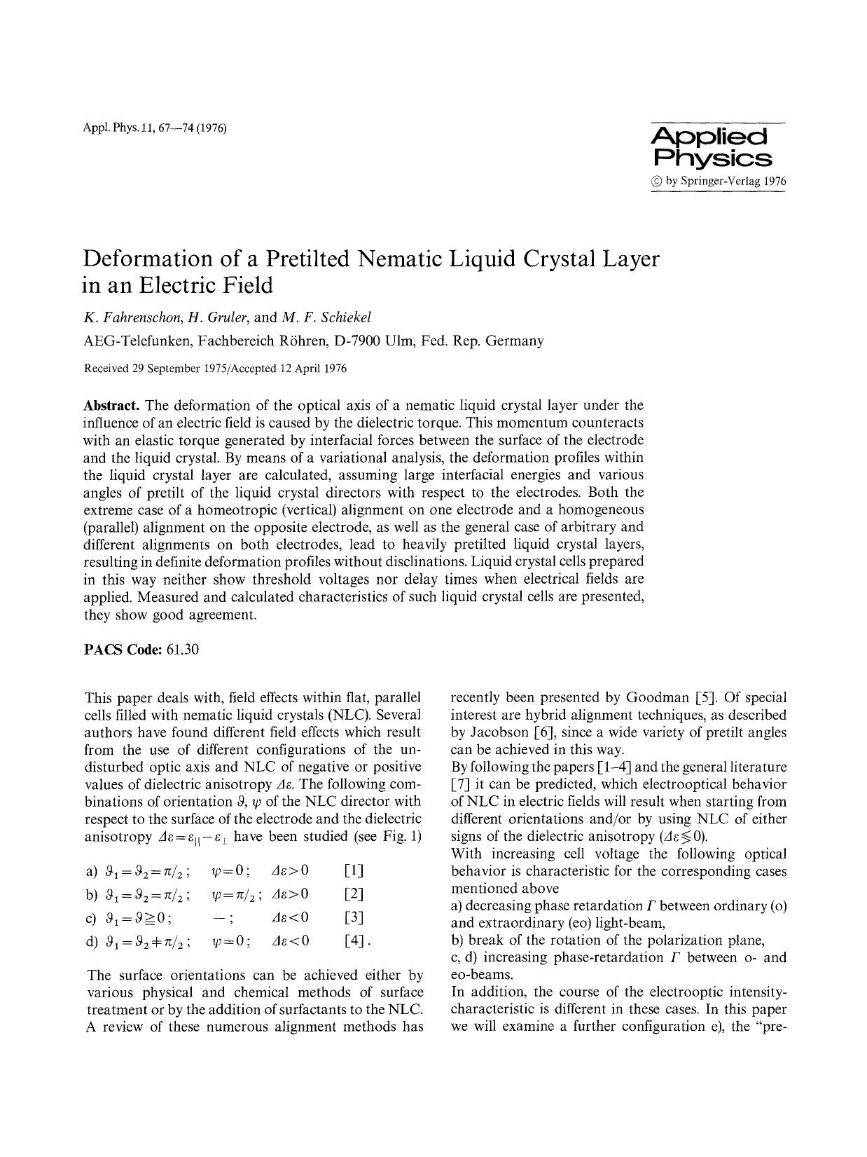 Deformation of a pretilted nematic liquid crystal layer in an electric field by Unknown