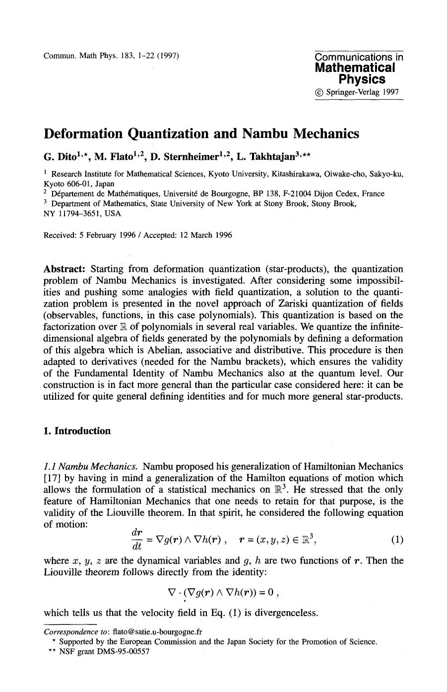 Deformation quantization and Nambu Mechanics by Unknown