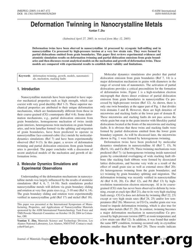 Deformation twinning in nanocrystalline metals by Unknown