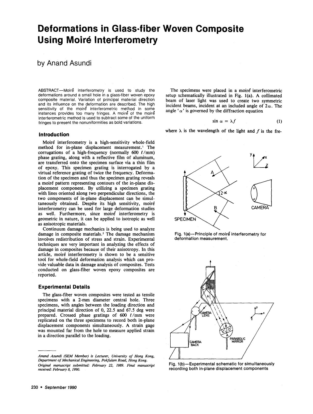 Deformations in glass-fiber woven composite using moiré interferometry by Unknown