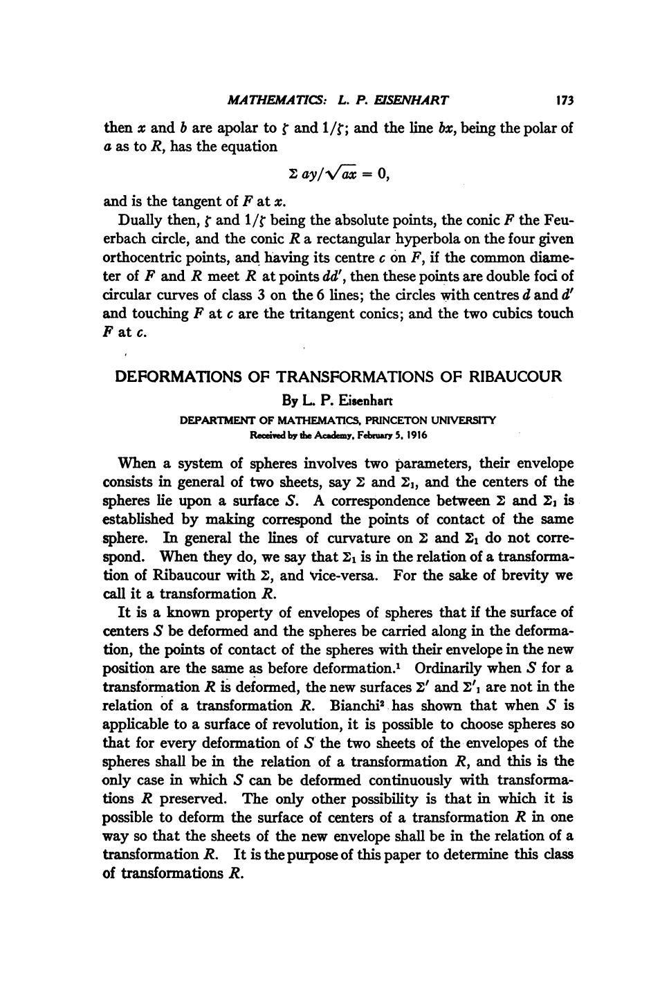 Deformations of Transformations of Ribaucour(en)(5s) by Eisenhart L. P