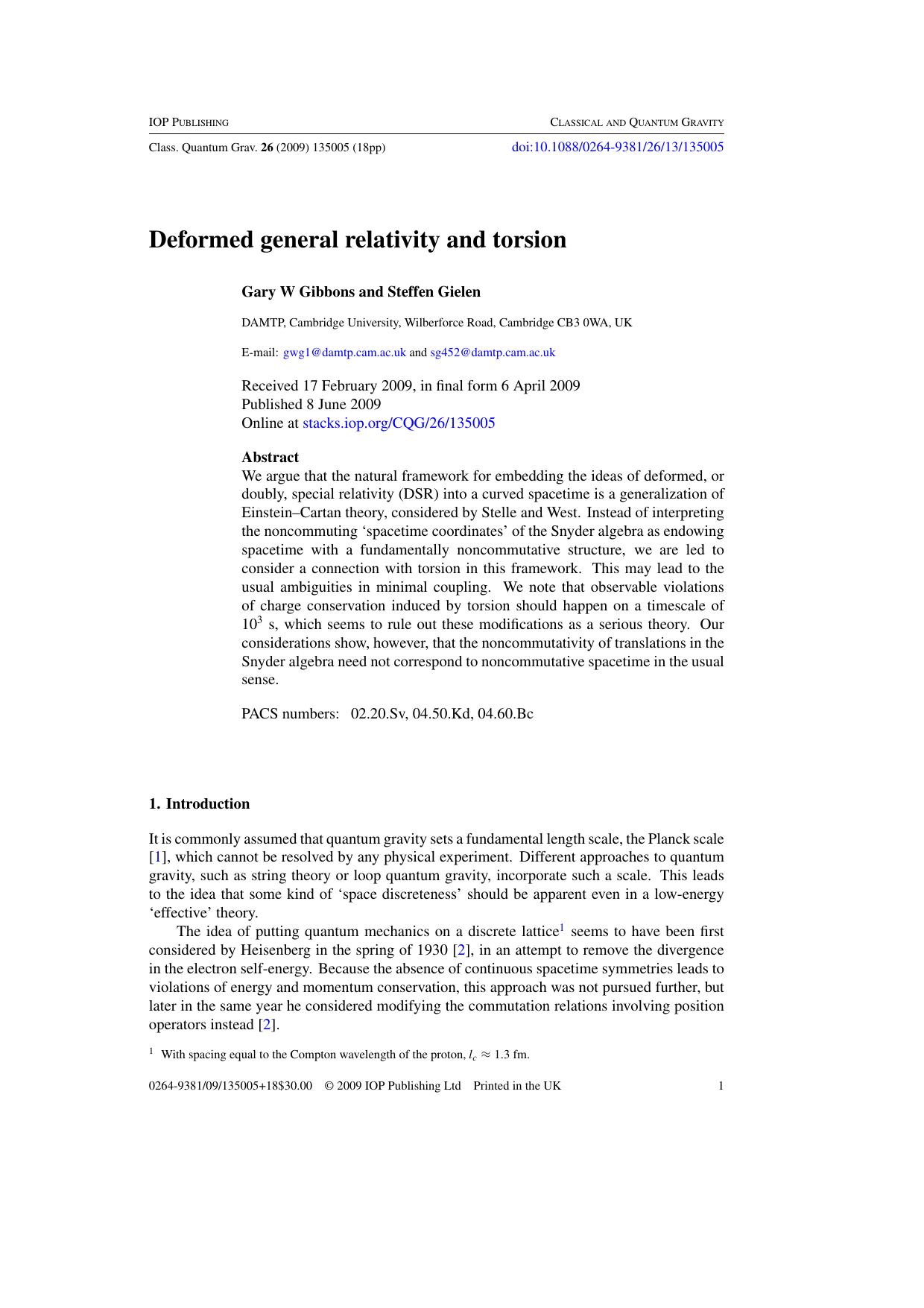 Deformed general relativity and torsion by G W Gibbons and S Gielen