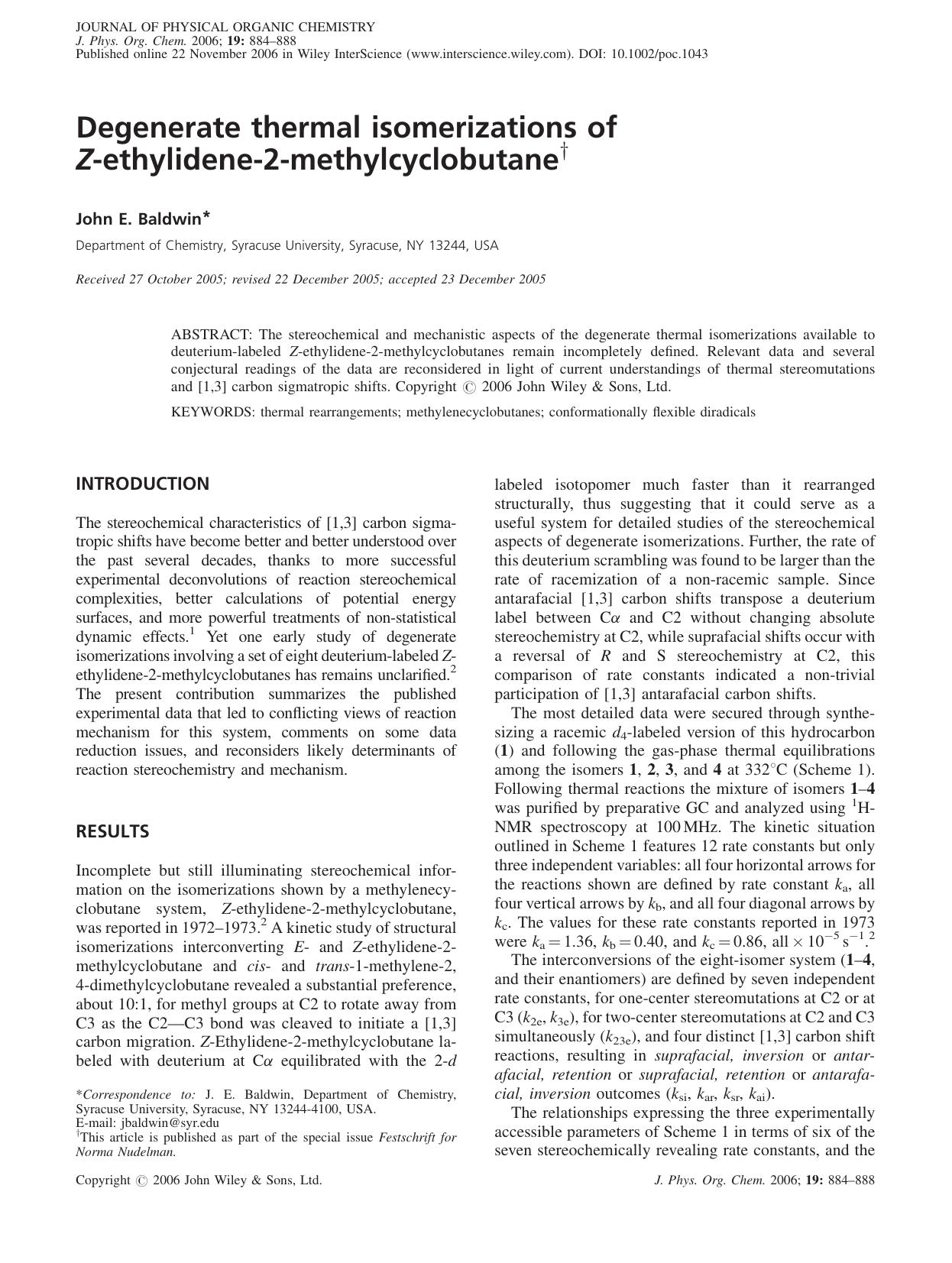 Degenerate thermal isomerizations of Z-ethylidene-2-methylcyclobutane by Unknown