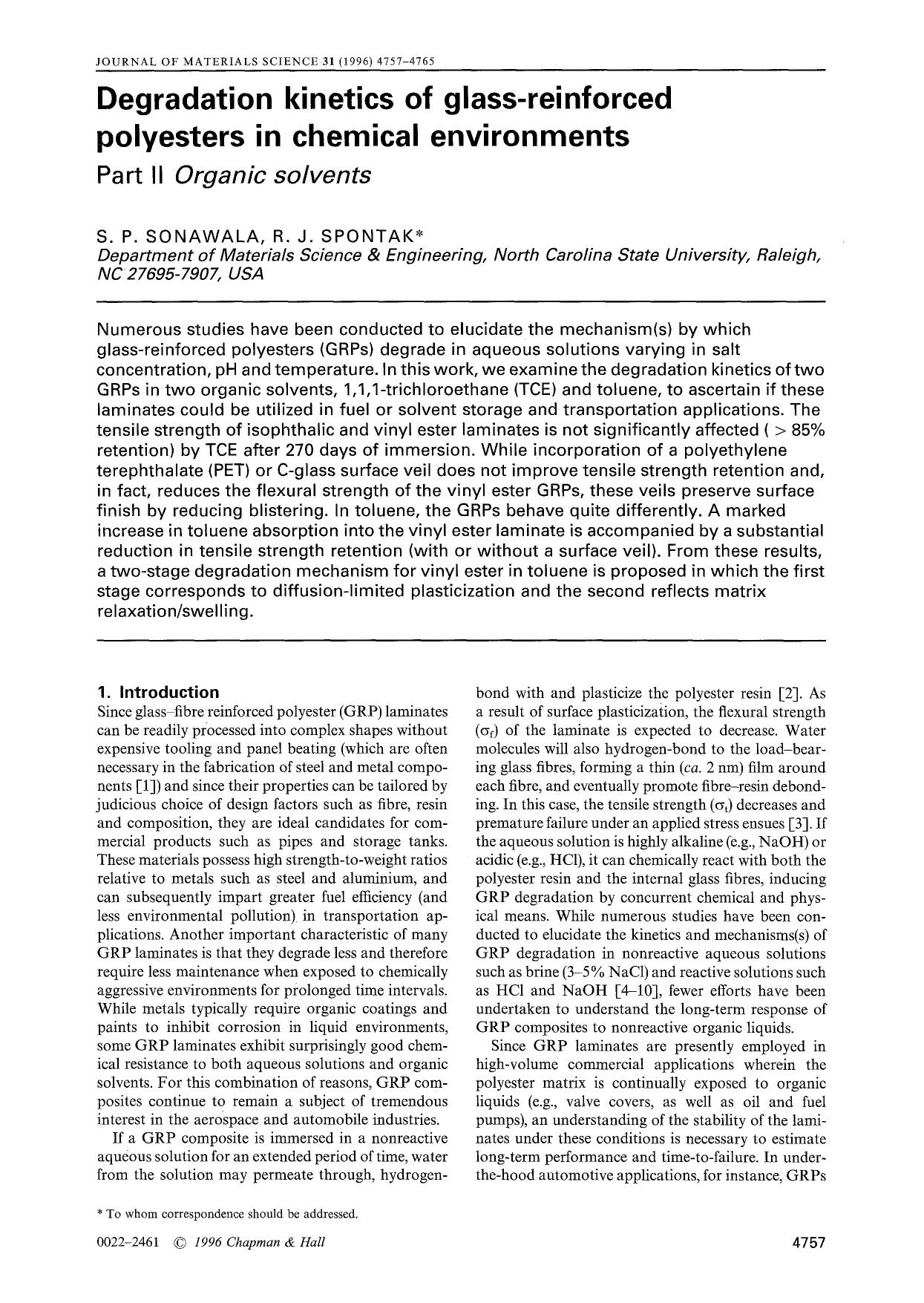 Degradation kinetics of glass-reinforced polyesters in chemical environments by Unknown