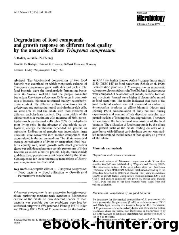 Degradation of food compounds and growth response on different food quality by the anaerobic ciliate  <Emphasis Type="Italic">Trimyema compressum <Emphasis> by Unknown