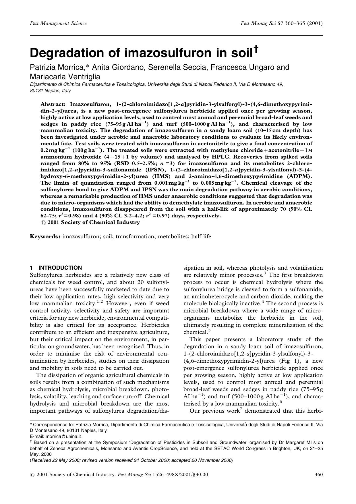 Degradation of imazosulfuron in soil by Unknown