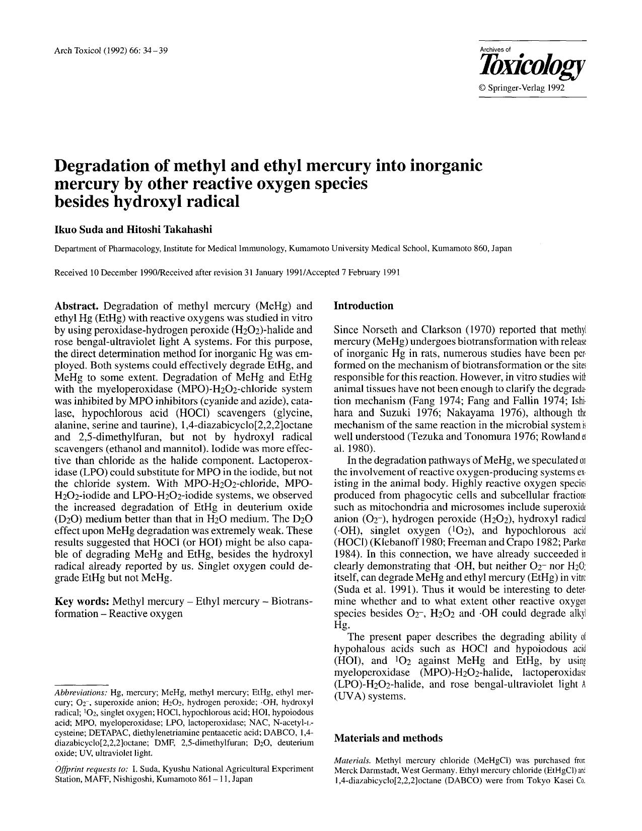 Degradation of methyl and ethyl mercury into inorganic mercury by other reactive oxygen species besides hydroxyl radical by Unknown