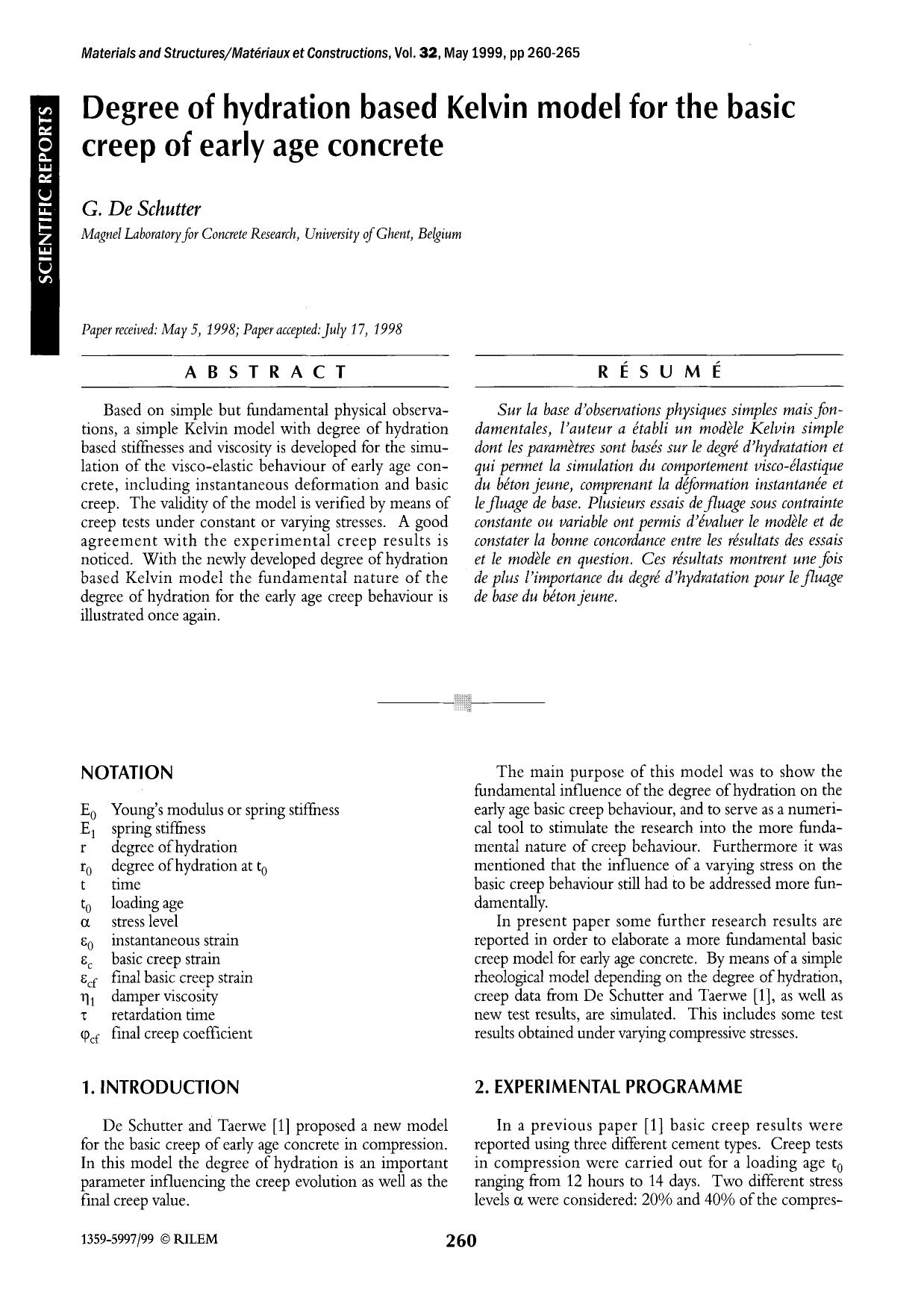 Degree of hydration based Kelvin model for the basic creep of early age concrete by Unknown