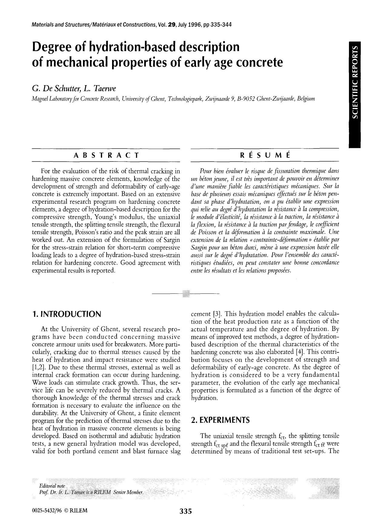Degree of hydration-based description of mechanical properties of early age concrete by Unknown