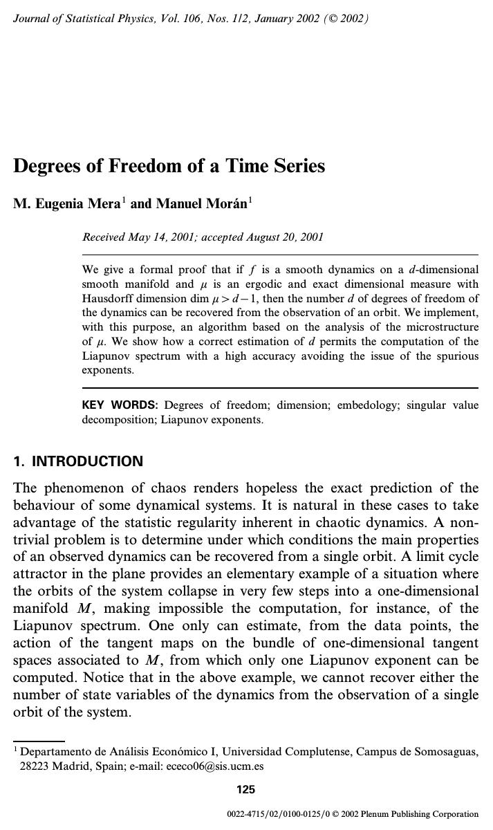 Degrees of Freedom of a Time Series by Unknown