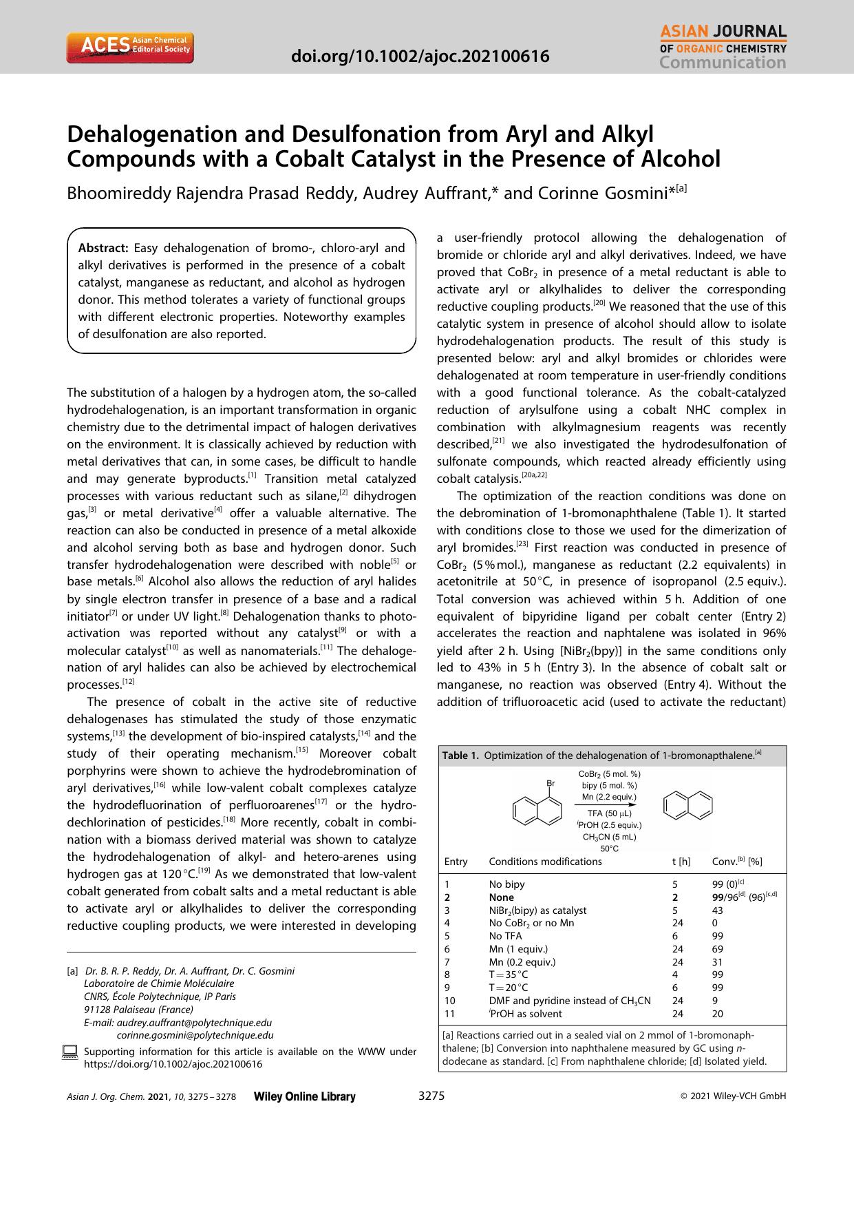 Dehalogenation and Desulfonation from Aryl and Alkyl Compounds with a Cobalt Catalyst in the Presence of Alcohol by Unknown