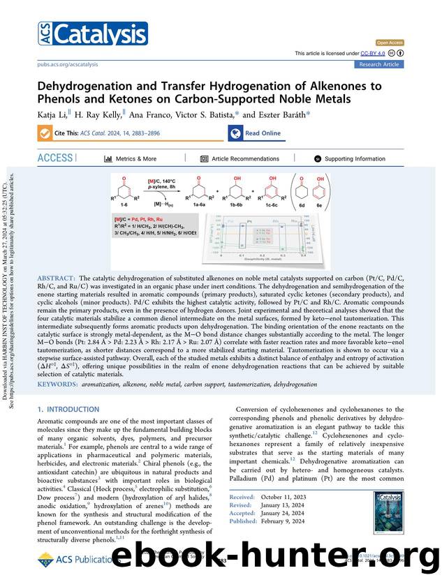 Dehydrogenation and Transfer Hydrogenation of Alkenones to Phenols and Ketones on Carbon-Supported Noble Metals by Katja Li H. Ray Kelly Ana Franco Victor S. Batista & Eszter Baráth