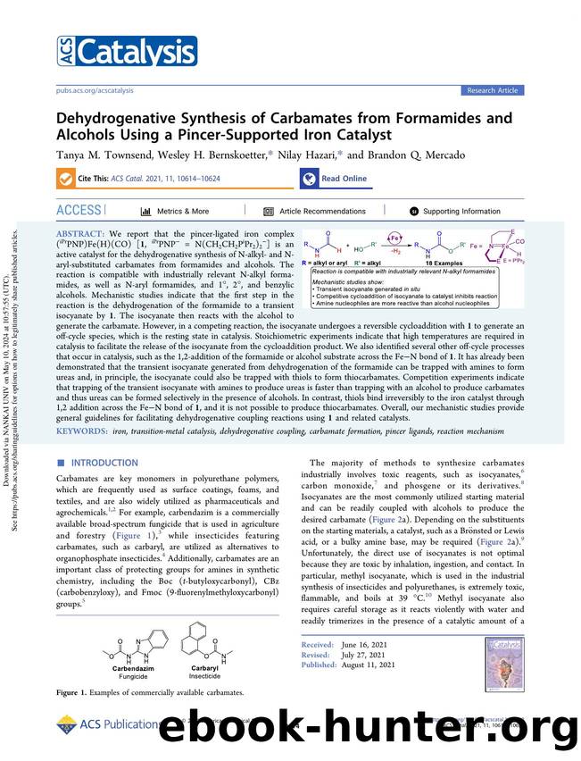 Dehydrogenative Synthesis of Carbamates from Formamides and Alcohols Using a Pincer-Supported Iron Catalyst by Tanya M. Townsend Wesley H. Bernskoetter Nilay Hazari & Brandon Q. Mercado