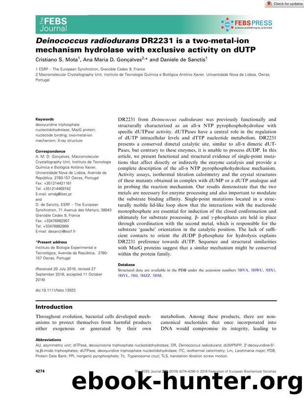 Deinococcus radiodurans DR2231 is a twoâmetalâion mechanism hydrolase with exclusive activity on dUTP by Unknown