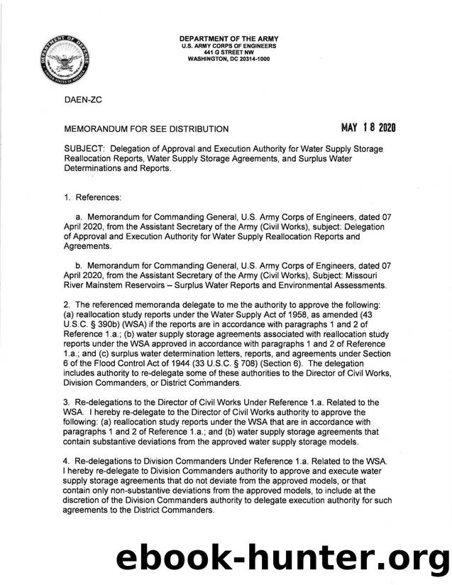 Delegation of Approval and Execution Authority for Water Supply Storage Reallocation Reports, Water Supply Storage Agreements, and Surplus Water Determinations and Reports by S0CCLD5I