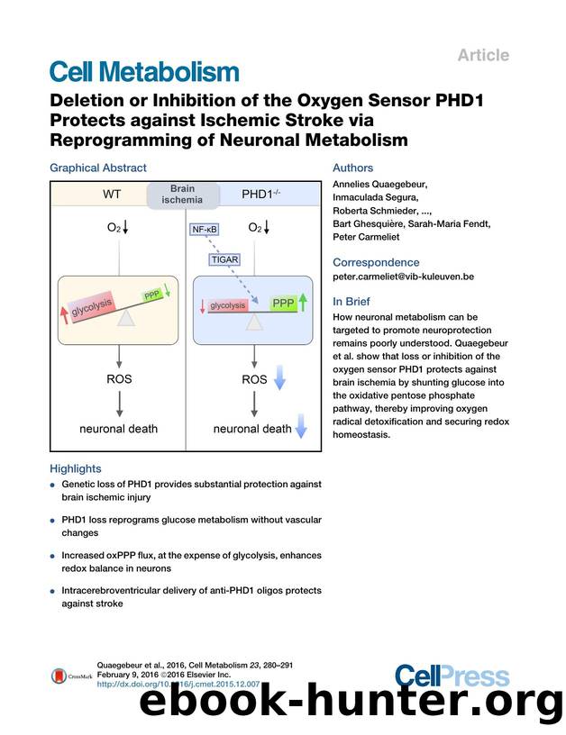 Deletion or Inhibition of the Oxygen Sensor PHD1 Protects against Ischemic Stroke via Reprogramming of Neuronal Metabolism by unknow