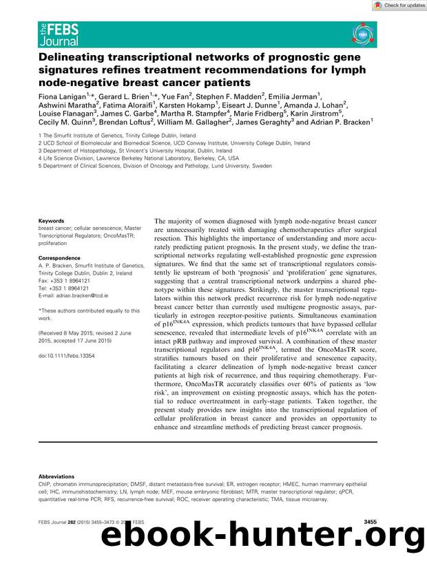 Delineating transcriptional networks of prognostic gene signatures refines treatment recommendations for lymph nodeânegative breast cancer patients by Unknown