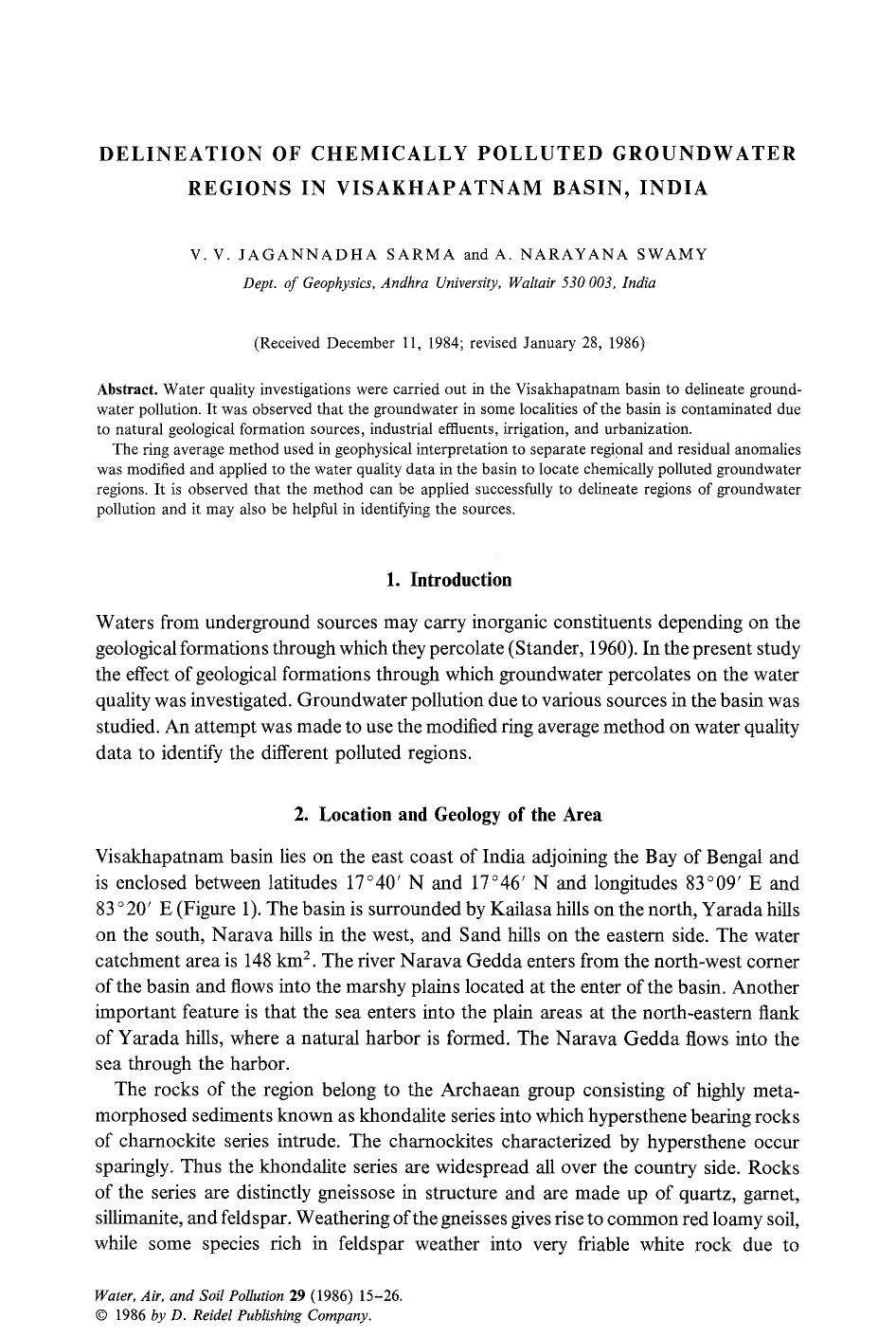 Delineation of chemically polluted groundwater regions in Visakhapatnam Basin, India by Unknown