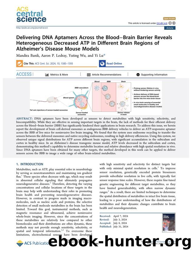 Delivering DNA Aptamers Across the BloodâBrain Barrier Reveals Heterogeneous Decreased ATP in Different Brain Regions of Alzheimerâs Disease Mouse Models by unknow